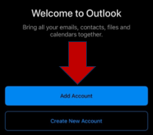 Screenshot showing the location of the Add Account button in the Outlook iOS application