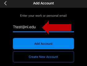 Screenshot showing the location of the email field in the Add Account dialog in the iOS Outlook application