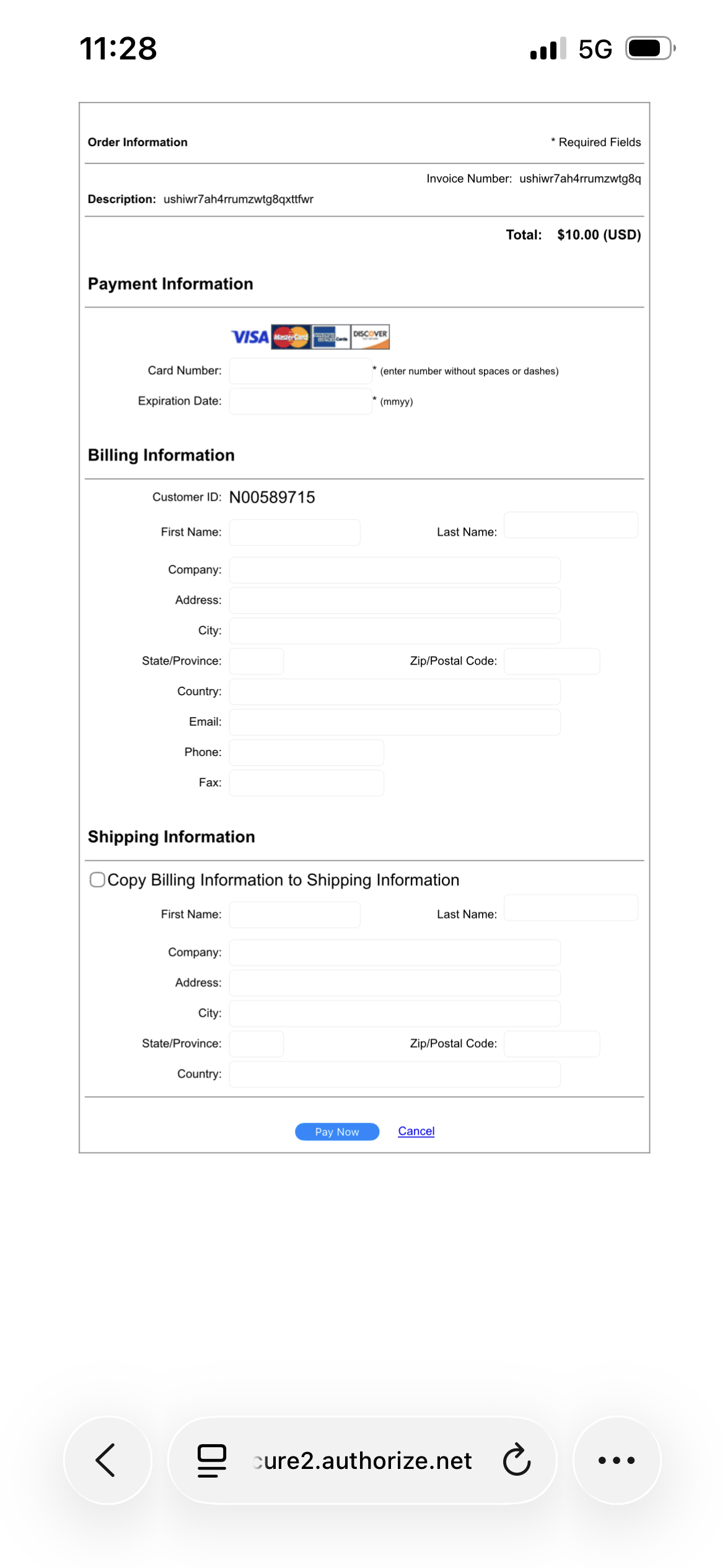 A screenshot of the Web Purchase secure payment information form