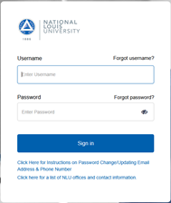 Screenshot of the NLU SSO log in page