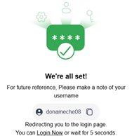Screenshot of the account unlock success screen